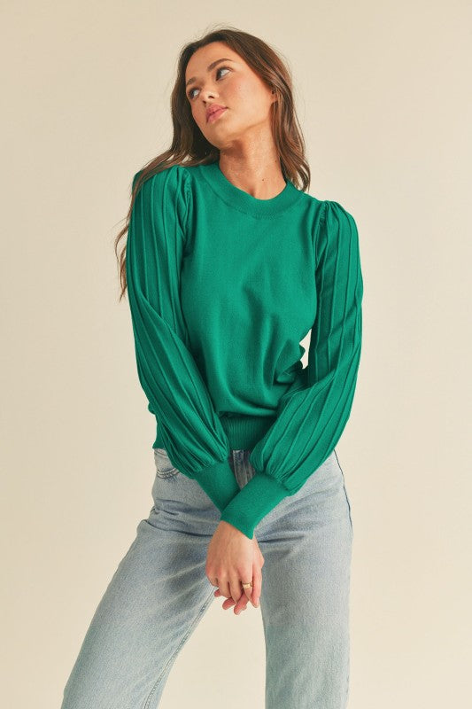 Textured Stripe Balloon Sleeve Sweater