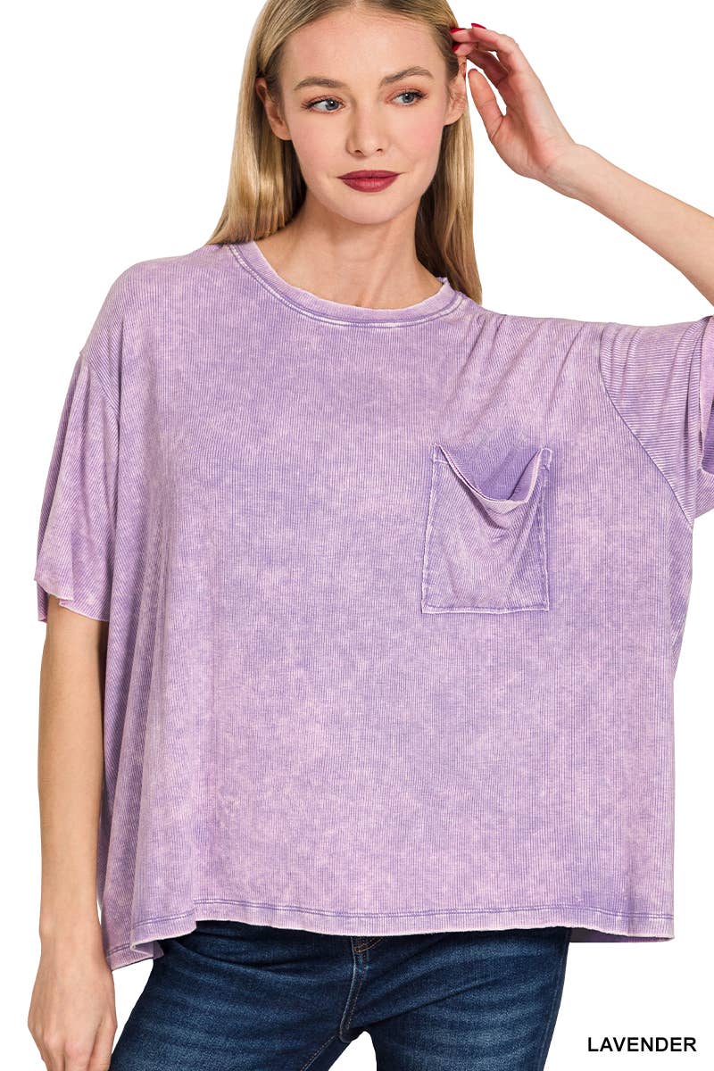 Washed Ribbed Cuff Short Sleeve Top