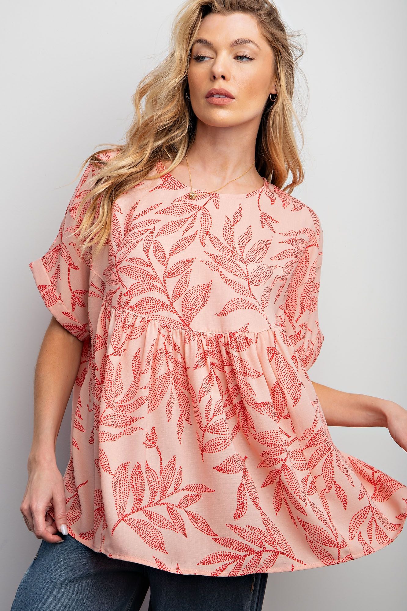 Easel pink & red leaves blouse