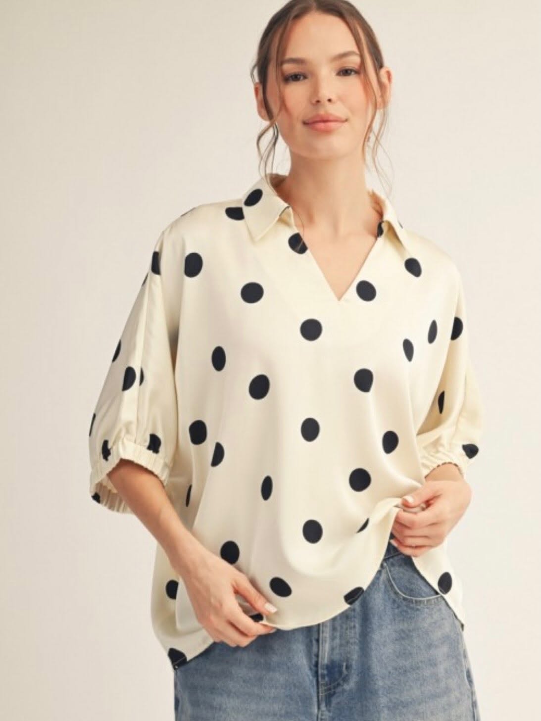 Beige/Black Polka Dots Top