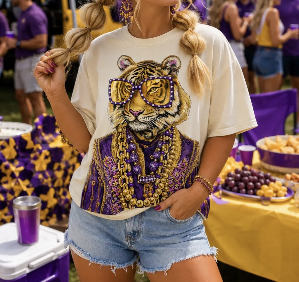 Crystal Tiger Tee-purple and gold