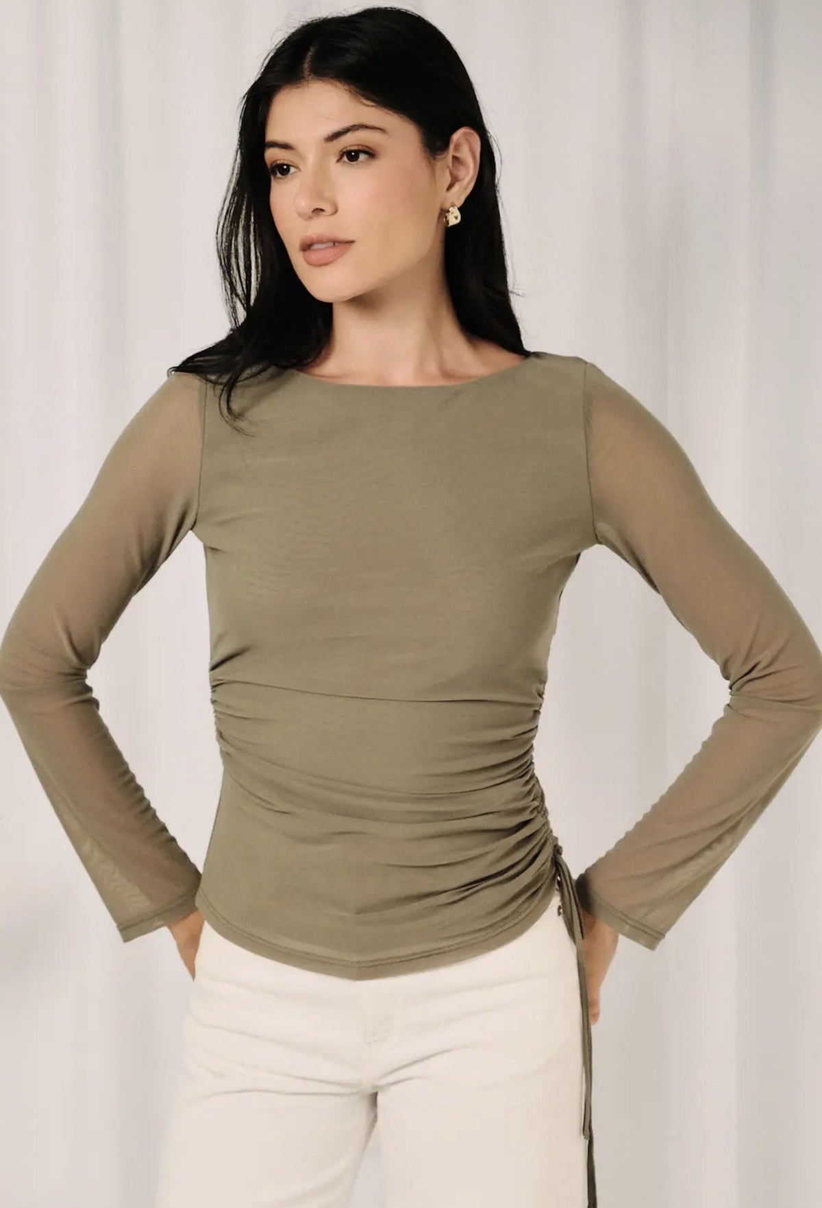 Olive Mesh Top