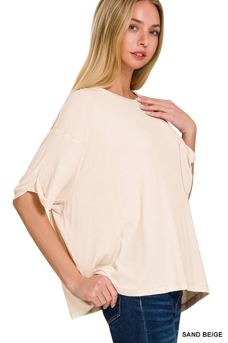 Washed Ribbed Cuff Short Sleeve Top