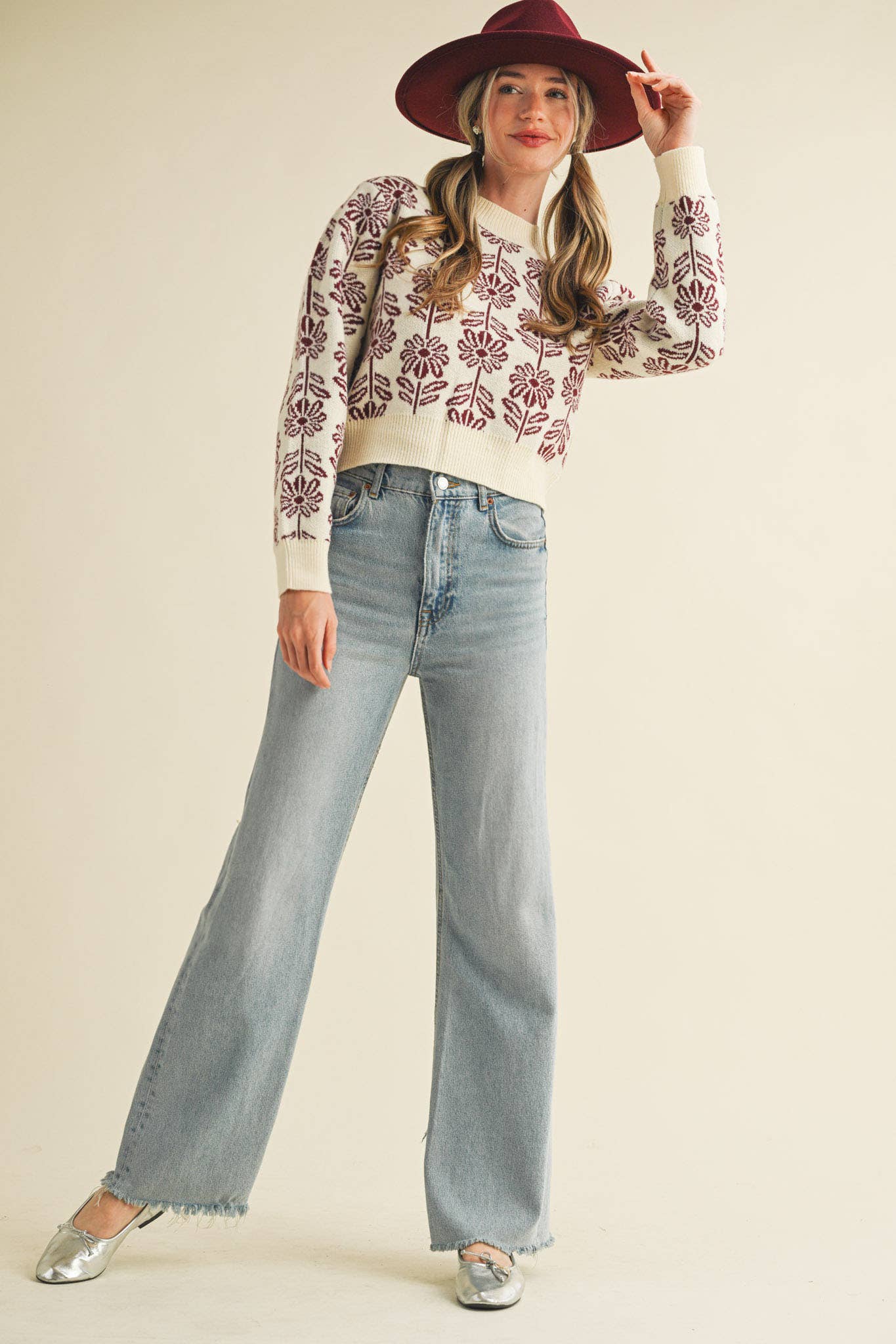 Floral Pattern Knit Sweater
