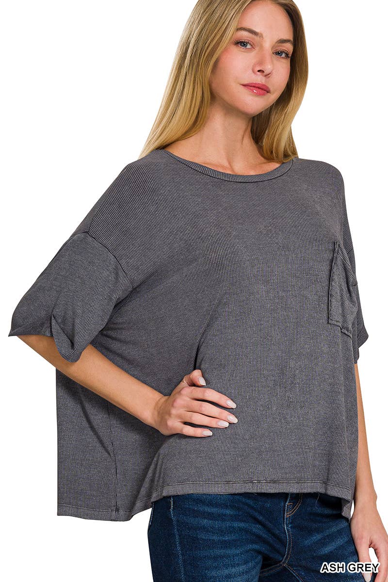 Washed Ribbed Cuff Short Sleeve Top