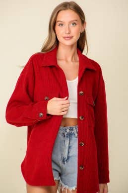 Forest Green Brushed Corded Shacket