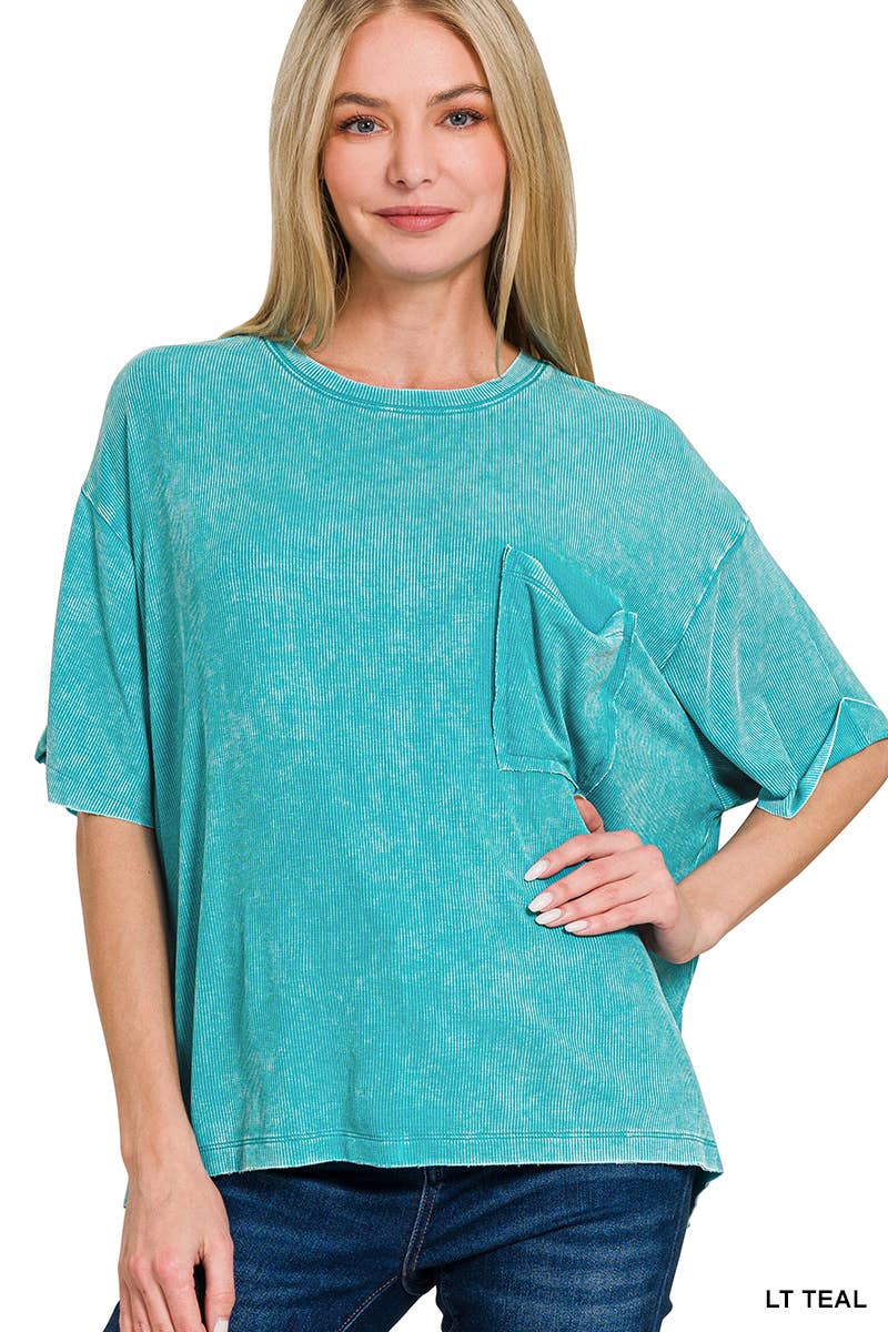 Washed Ribbed Cuff Short Sleeve Top