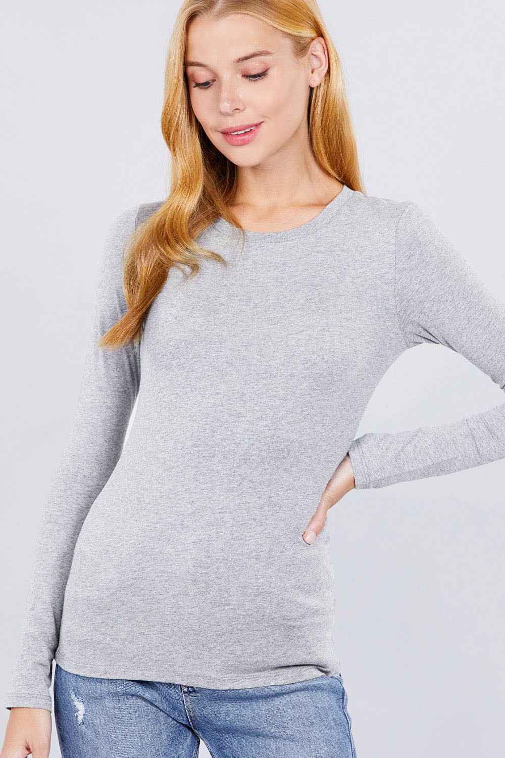 Long Sleeve Crew Neck Cotton Spandex Jersey Top
