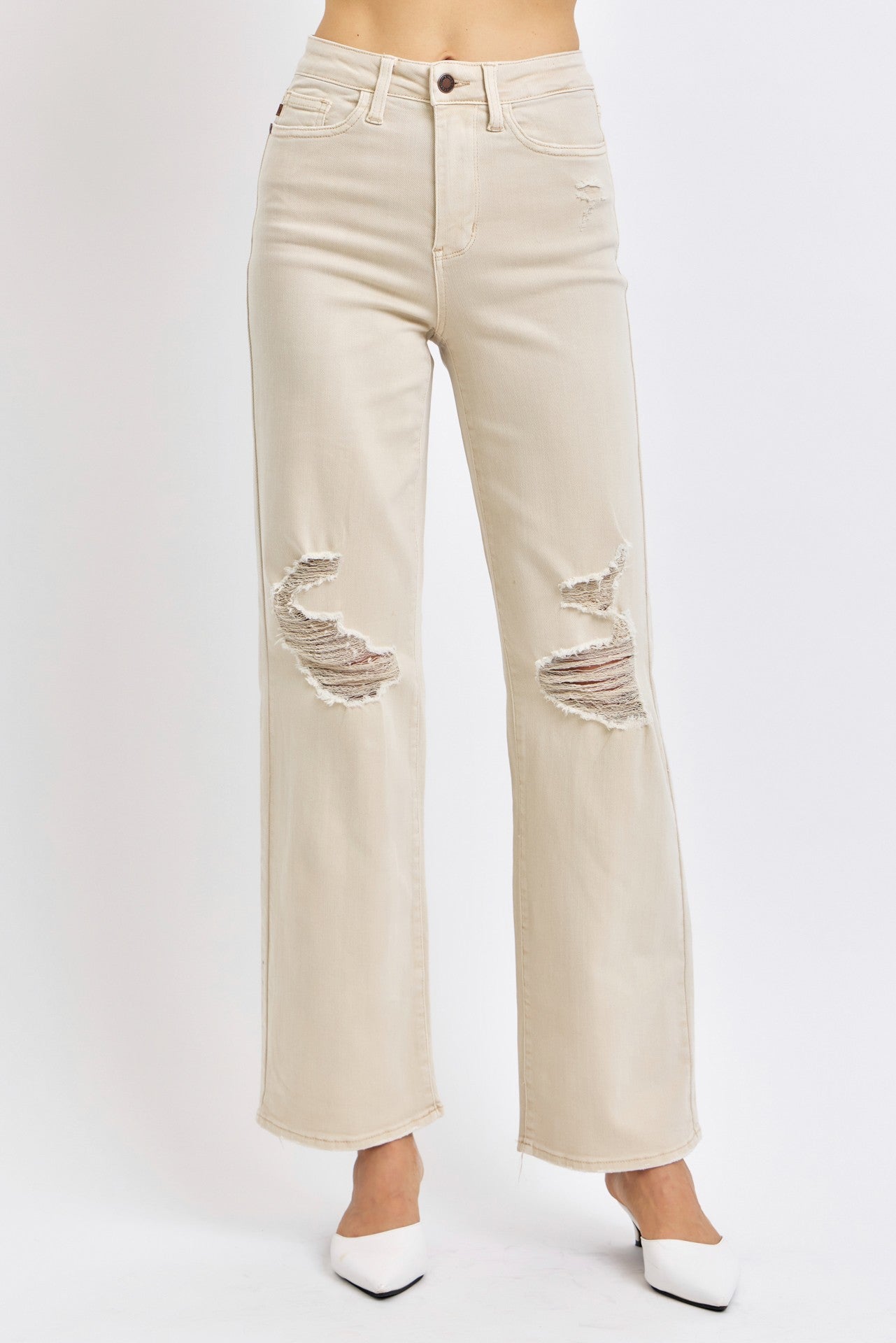 Judy Blue Bone Distressed Knee 90's Straight Leg Jeans
