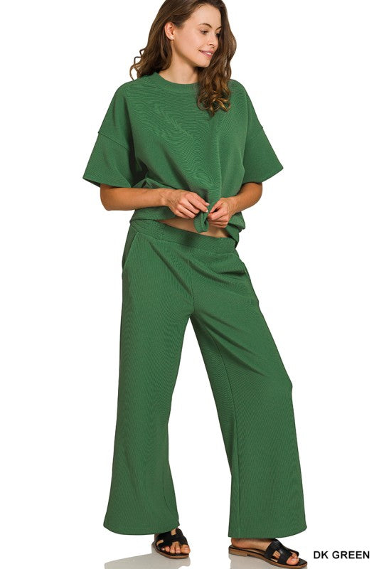 Ribbed Round Neck Top & Pants Set