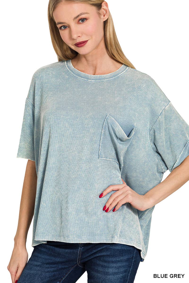 Washed Ribbed Cuff Short Sleeve Top