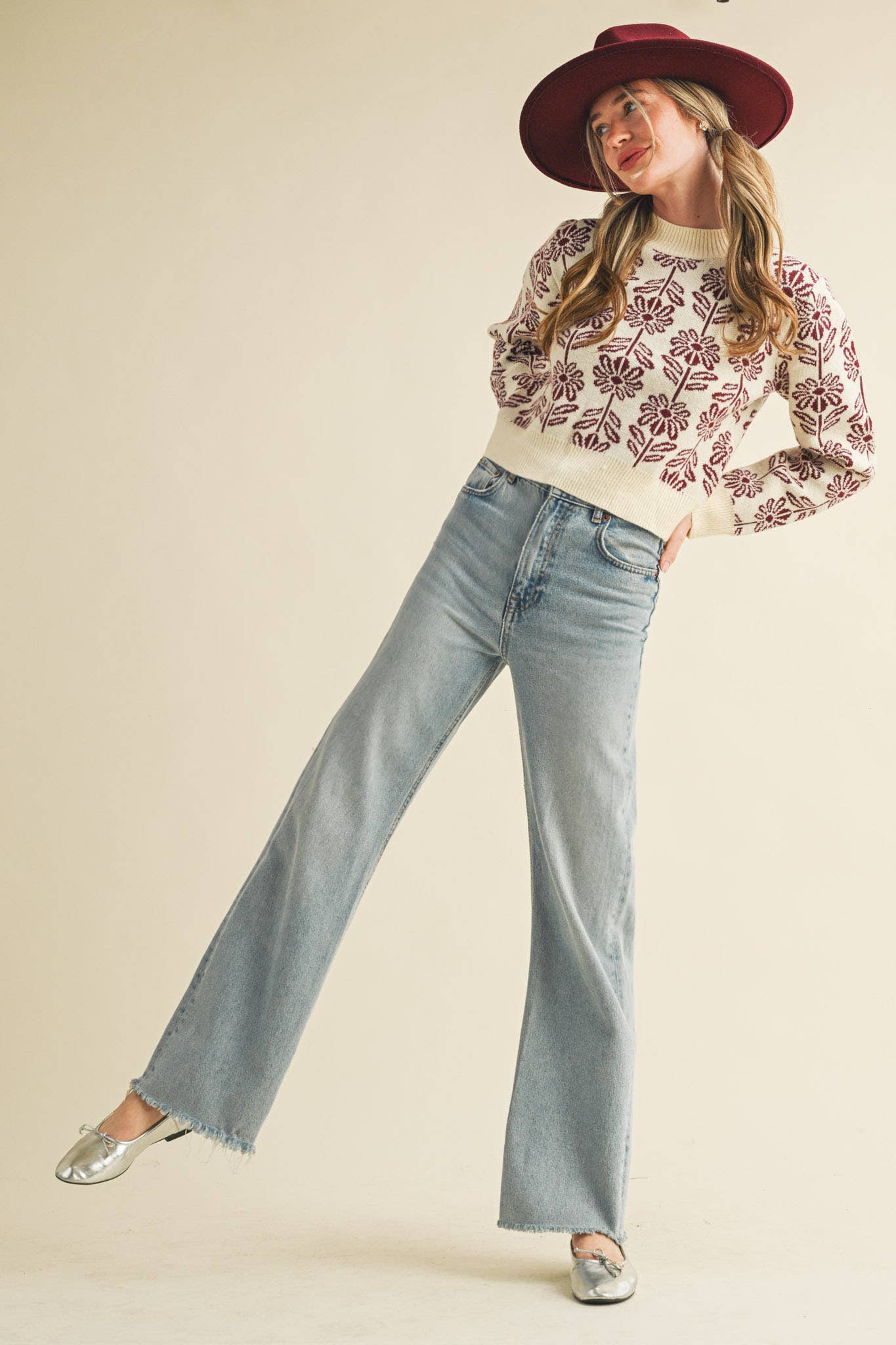 Floral Pattern Knit Sweater