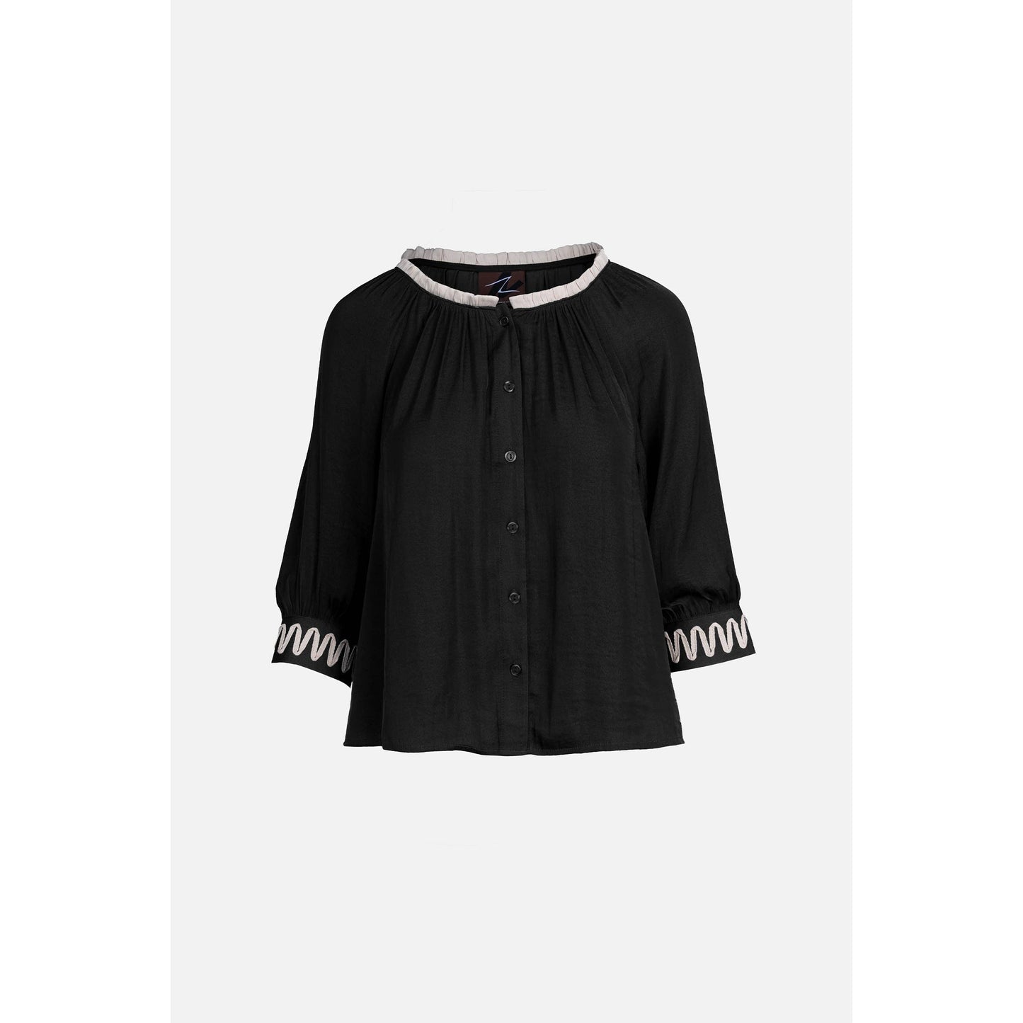 Abstract Applique Popover Blouse