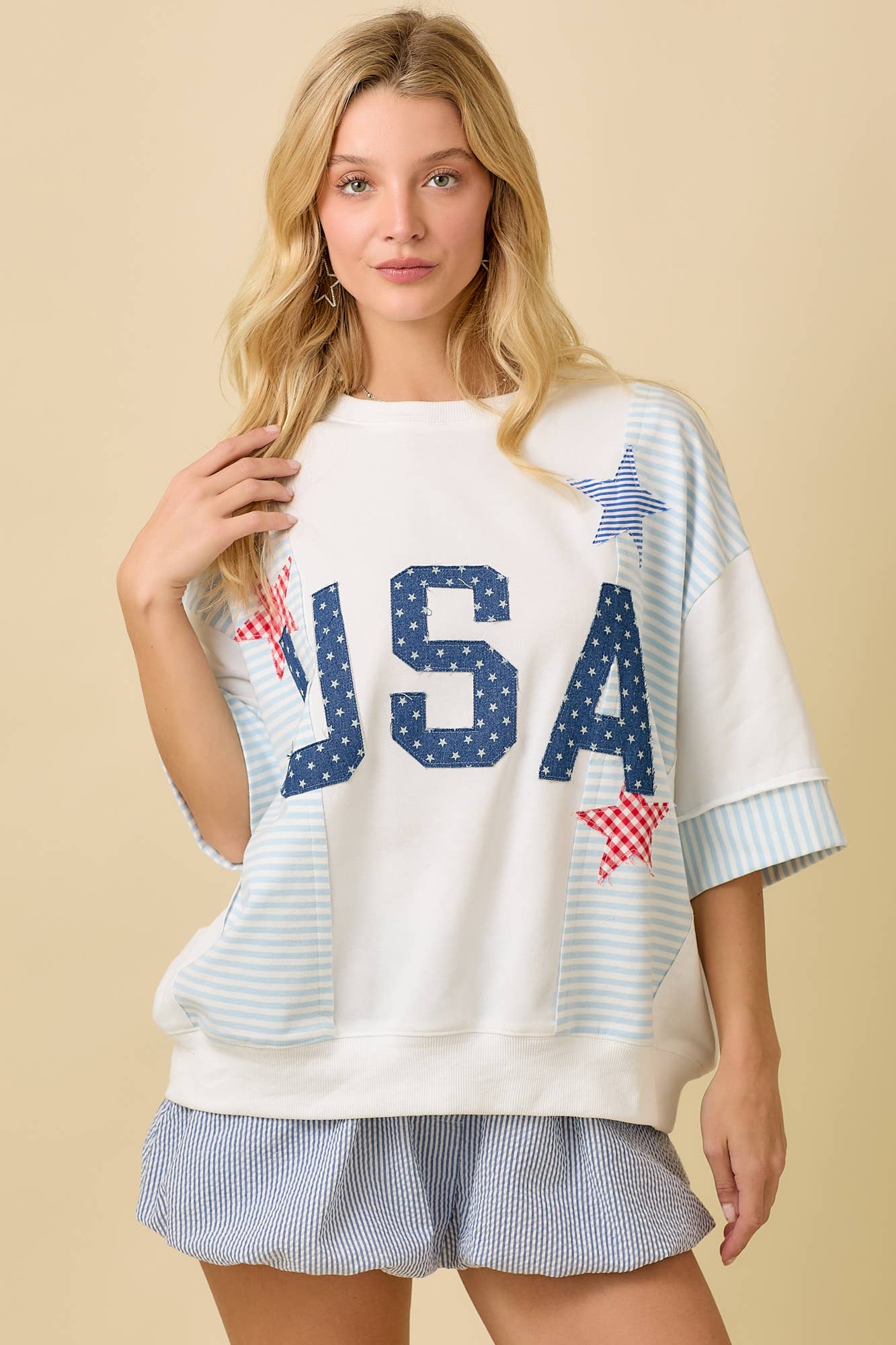 USA Patchwork Oversized Knit Top
