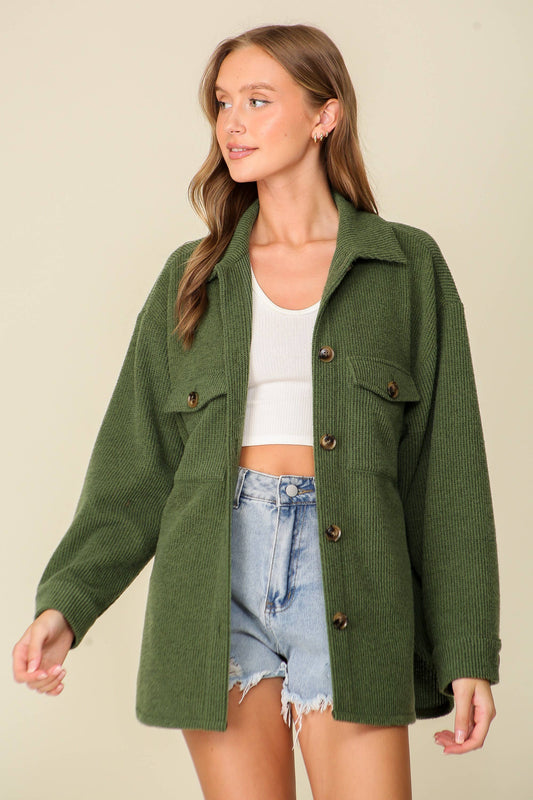 Forest Green Brushed Corded Shacket
