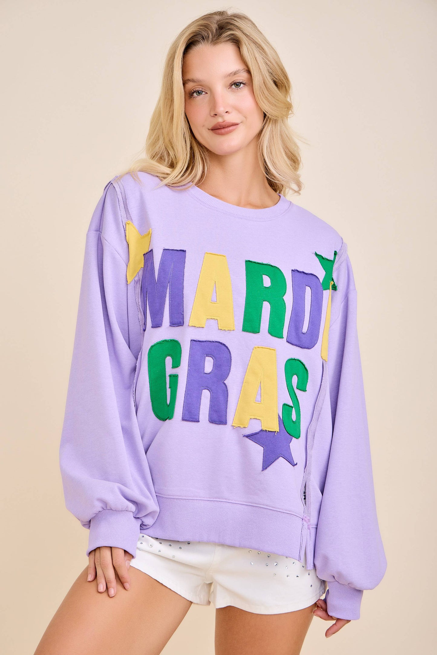 Mardi Gras Patchwork Sweatshirt – Bold Festive Pullover