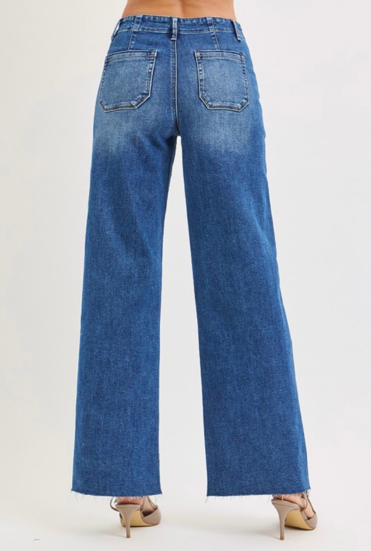 Risen Mid Rise Wide Leg Jeans with patch pocket