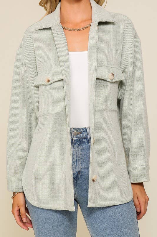 Forest Green Brushed Corded Shacket