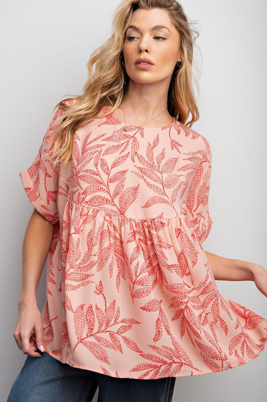 Easel pink & red leaves blouse