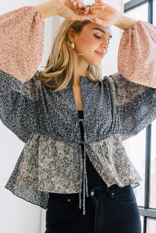Oddi floral patch tie blouse