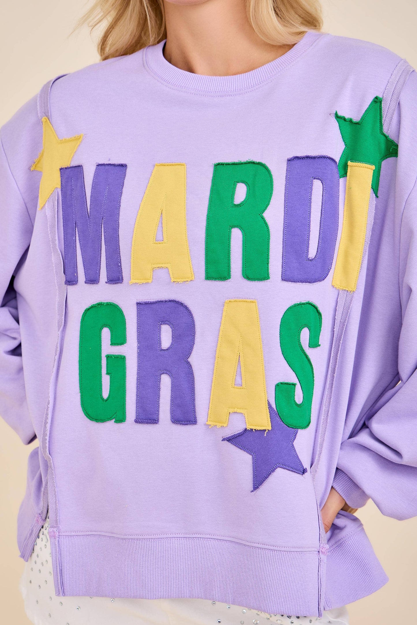Mardi Gras Patchwork Sweatshirt – Bold Festive Pullover