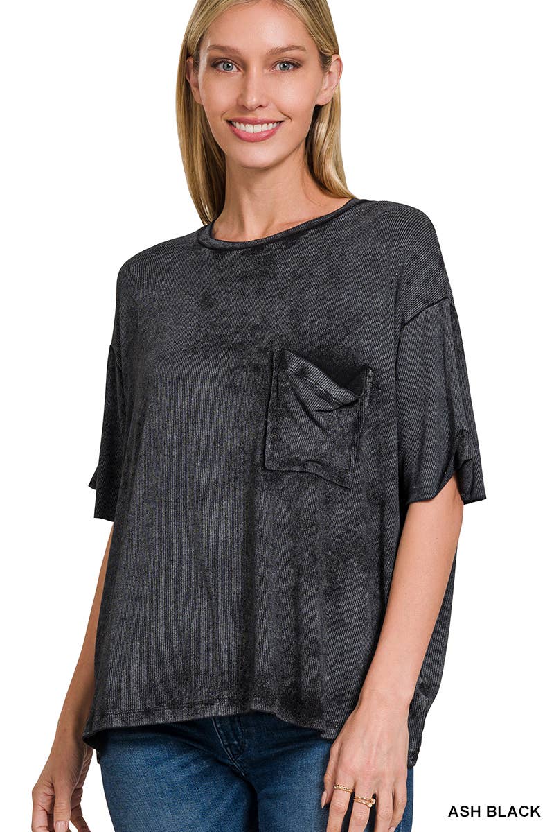 Washed Ribbed Cuff Short Sleeve Top