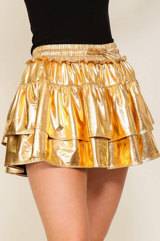 Purple Metallic Tiered Skort