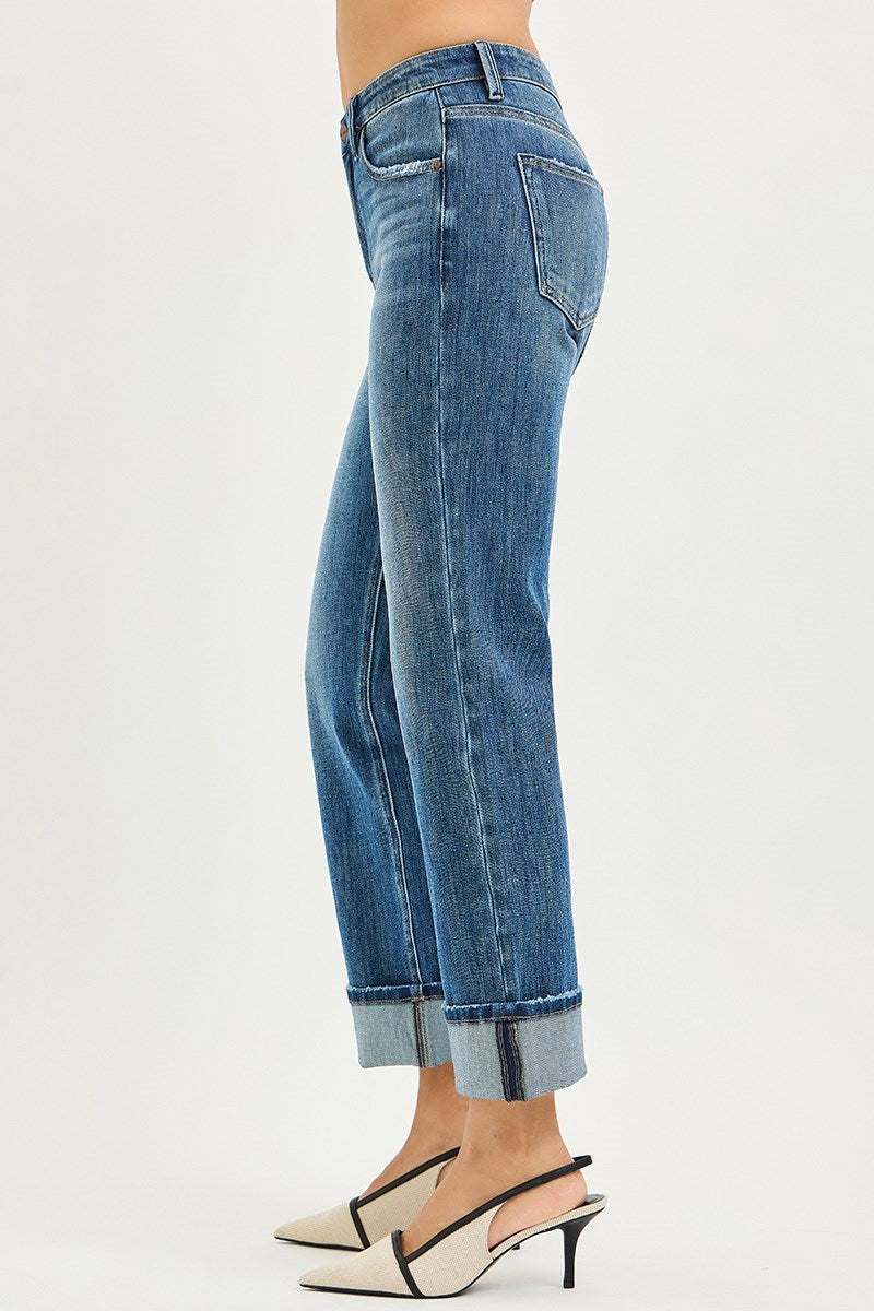 Risen 4 Way Stretch Slouchy Straight Jeans Cuffed Hem