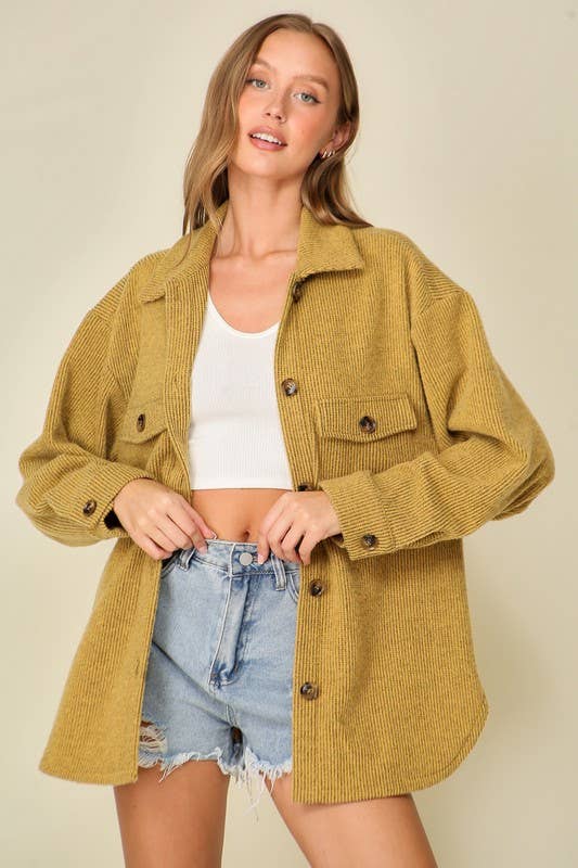 Forest Green Brushed Corded Shacket