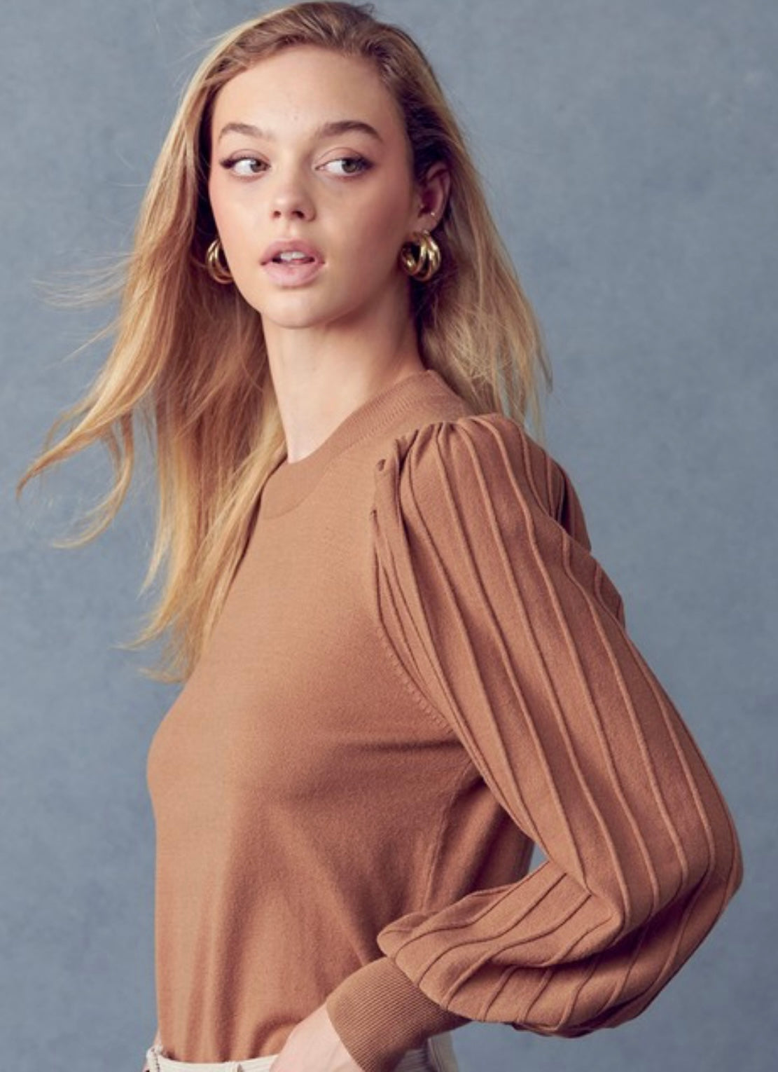 Textured Stripe Balloon Sleeve Sweater