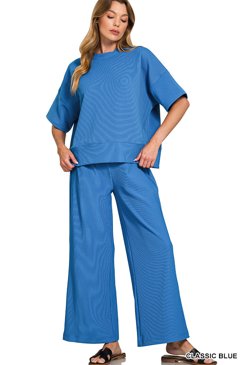 Ribbed Round Neck Top & Pants Set