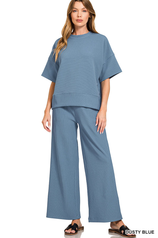 Ribbed Round Neck Top & Pants Set