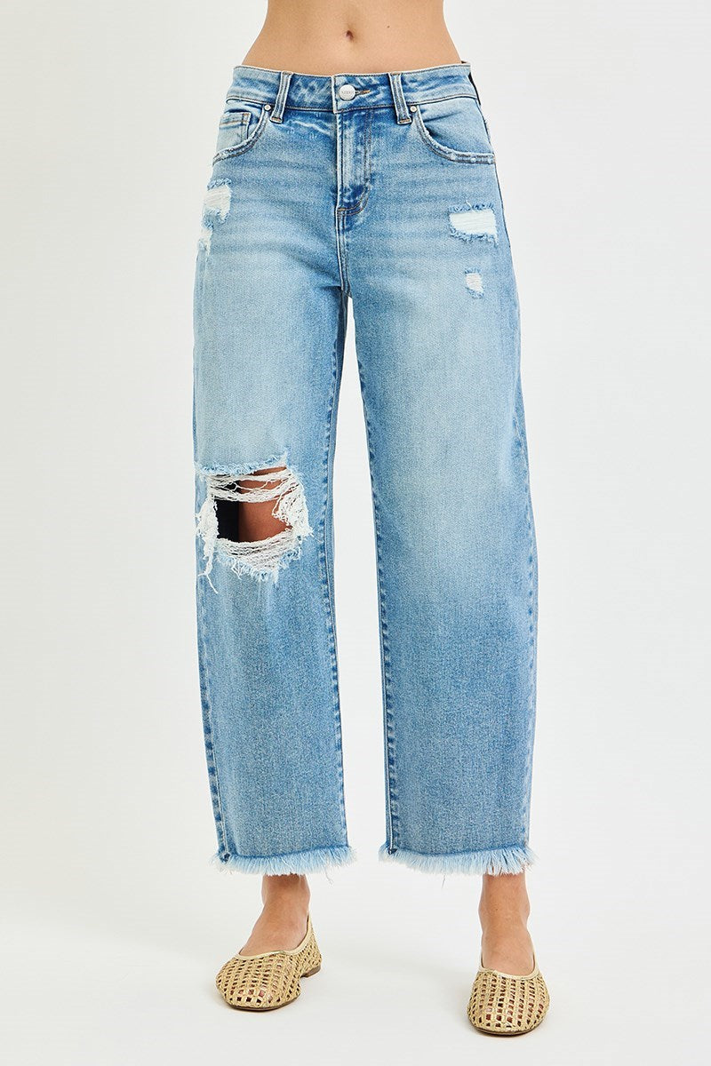 The Greer Risen Distressed Barrel Jeans