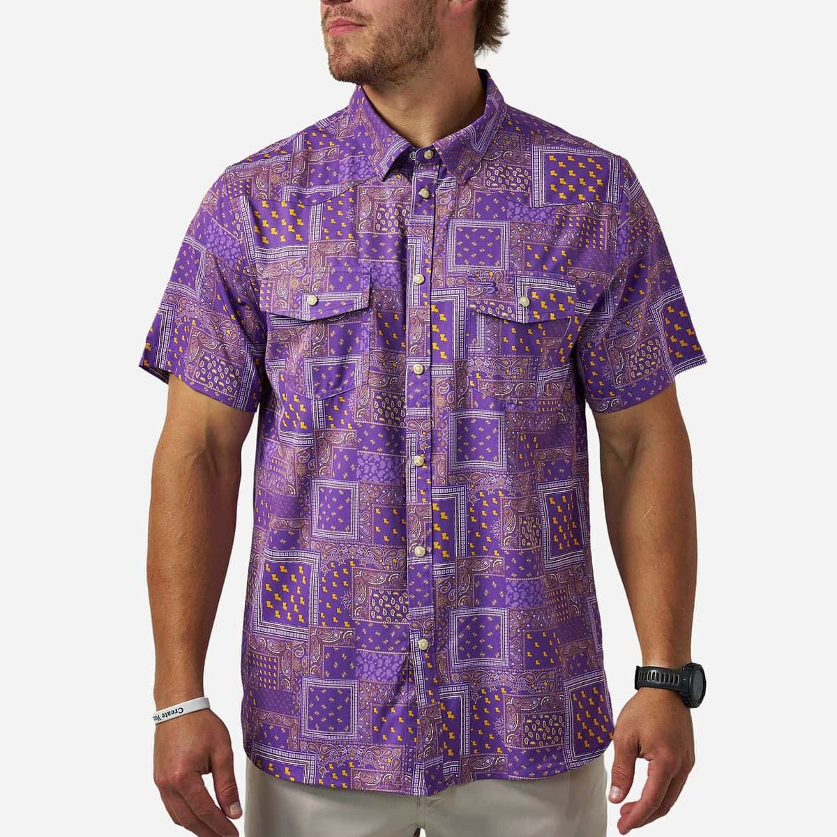 Burlebo Purple Gold Paisley Button Up