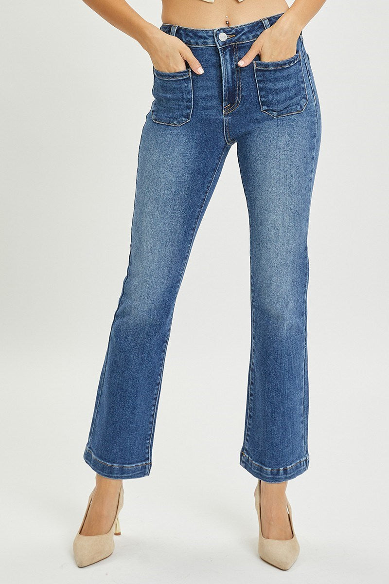 Risen High Rise Ankle Bootcut Patch Pocket Jeans