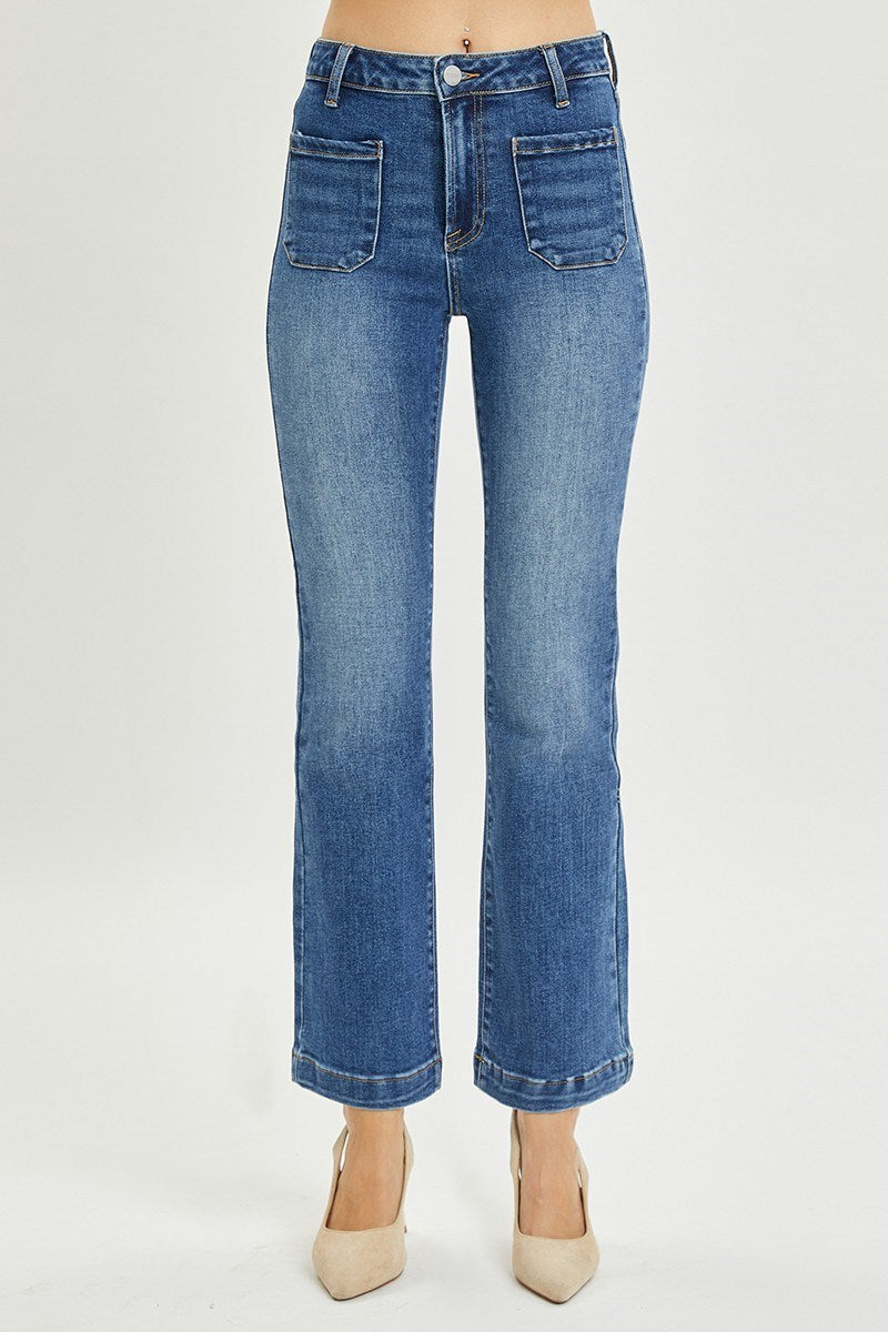 Risen High Rise Ankle Bootcut Patch Pocket Jeans