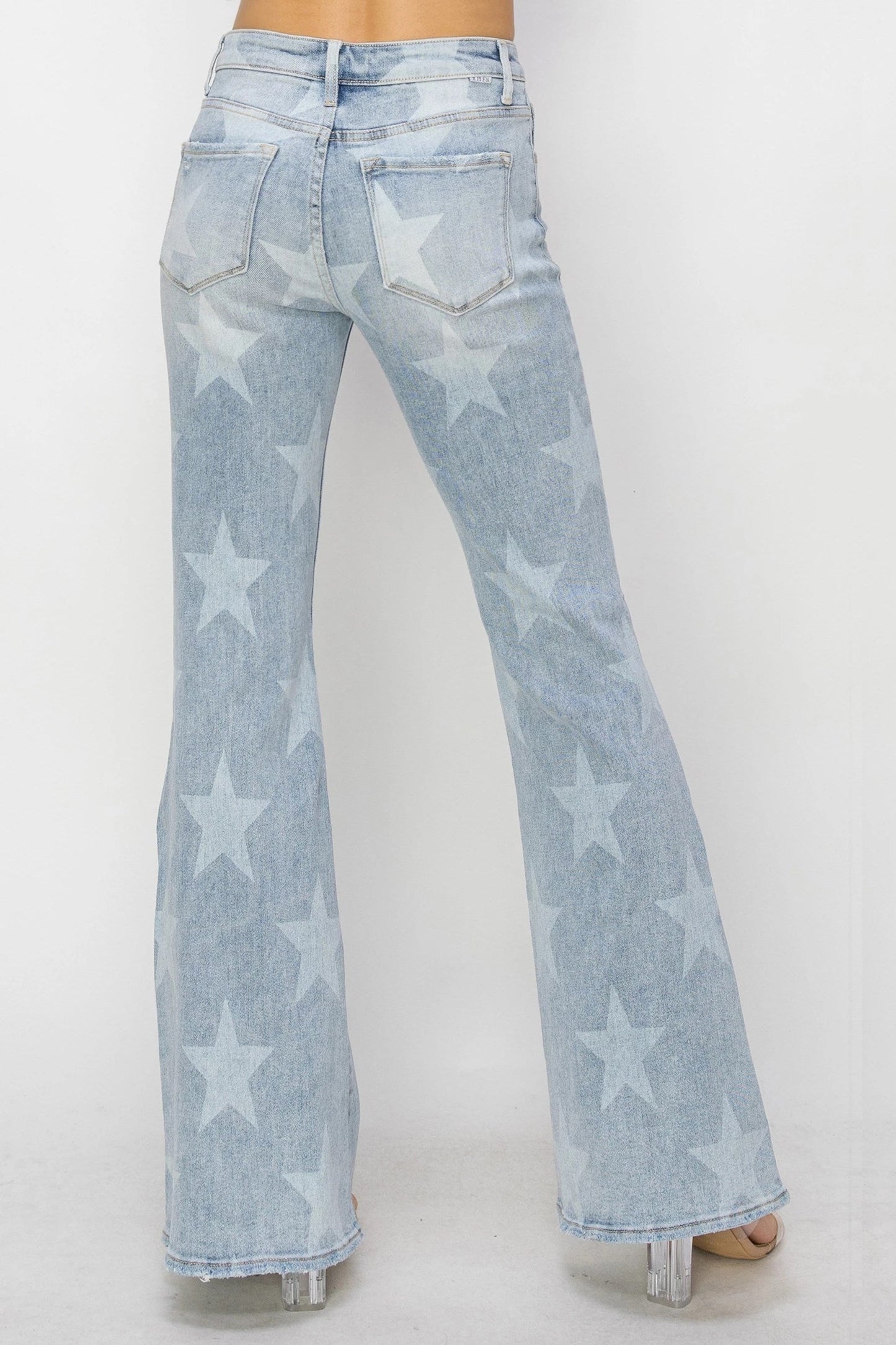 Risen Mid Rise Button Down Star Print Flare