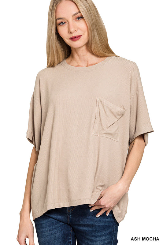 Overized Ribbed Round Neck Short Sleeve Tee