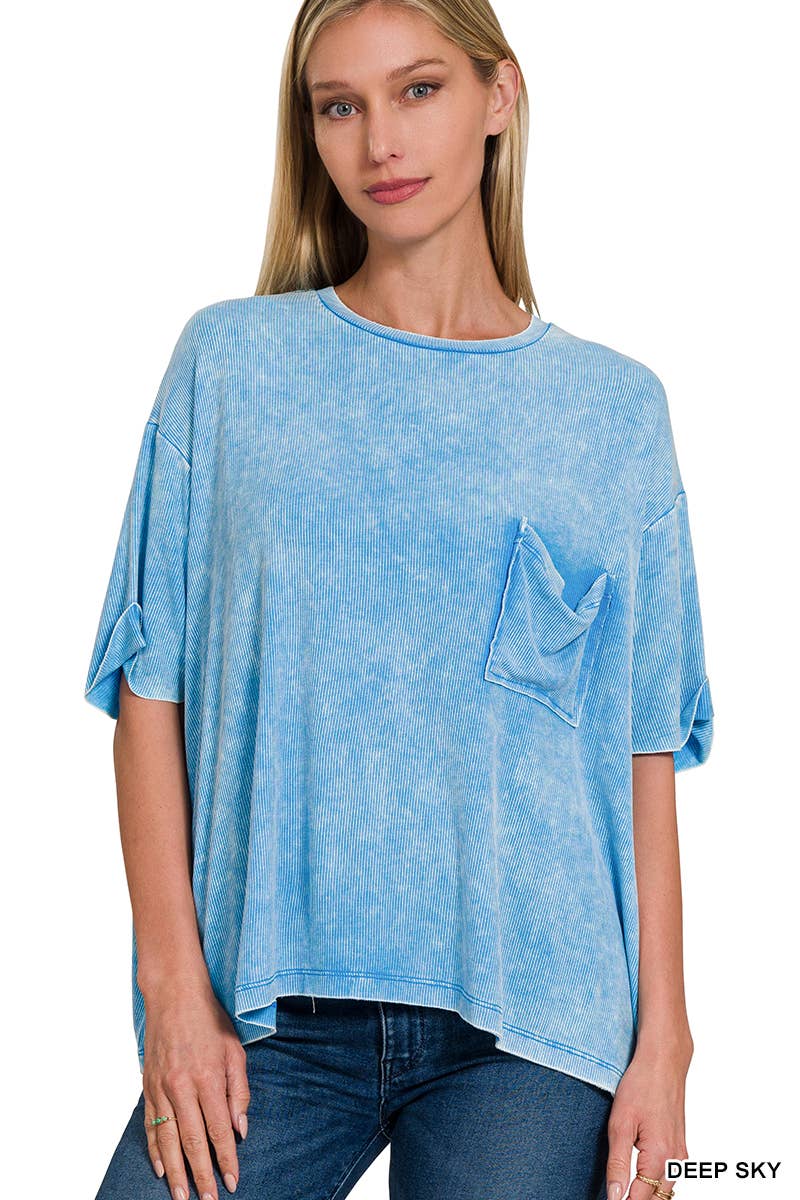 Washed Ribbed Cuff Short Sleeve Top