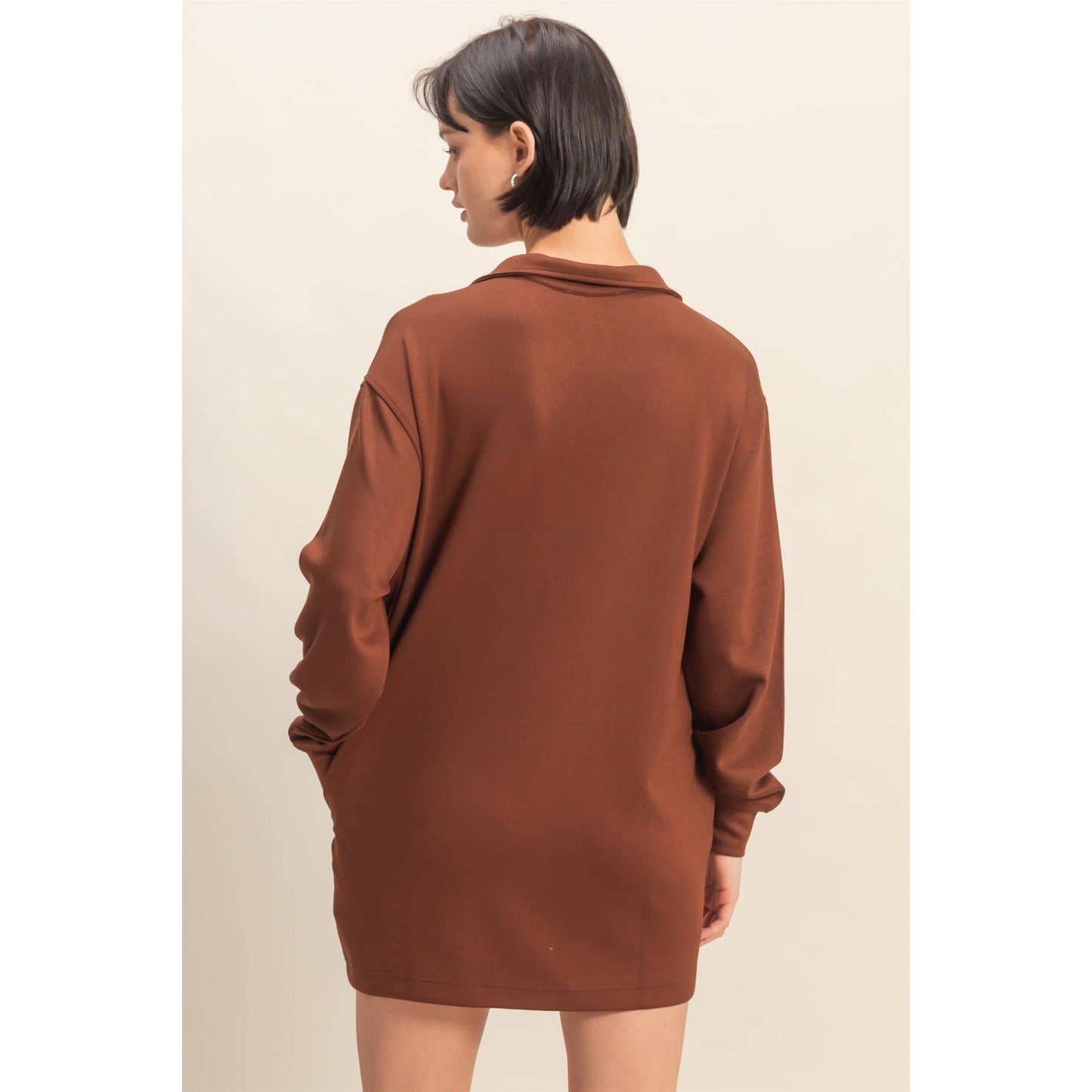 Double Knit Half Zip Up Long Sleeve Mini Dress