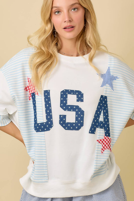 USA Patchwork Oversized Knit Top