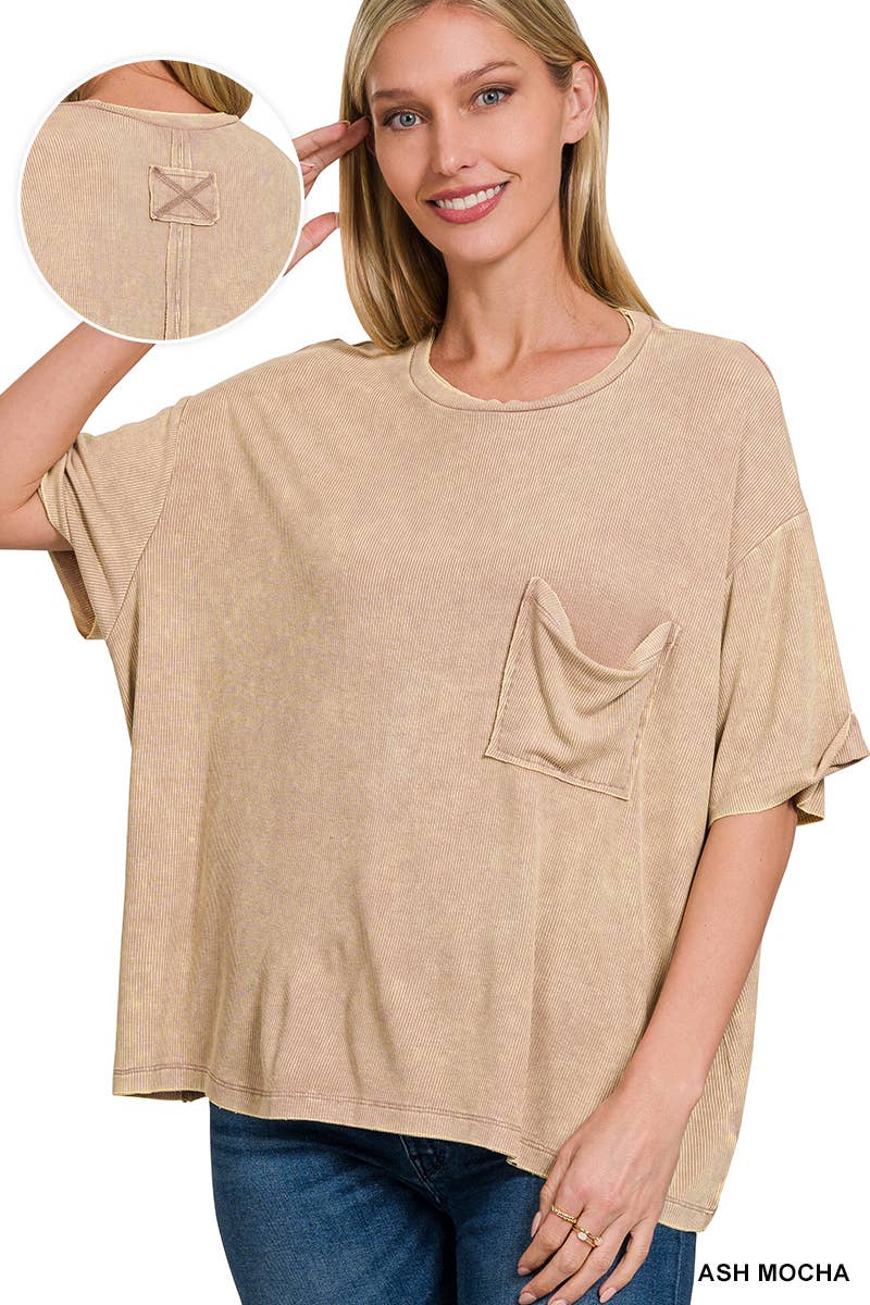 Washed Ribbed Cuff Short Sleeve Top