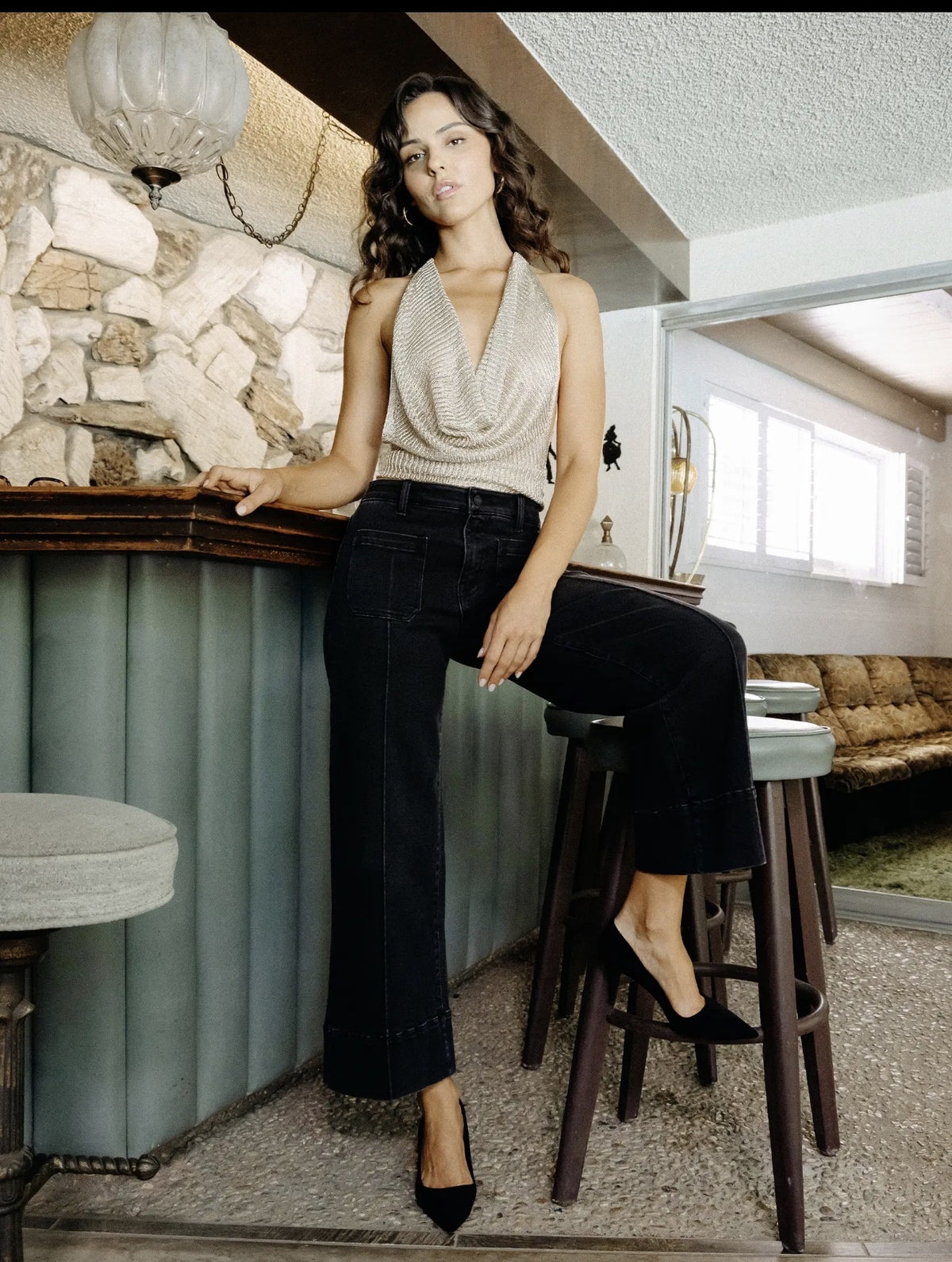 Black Wide Leg Pintuck Jeans