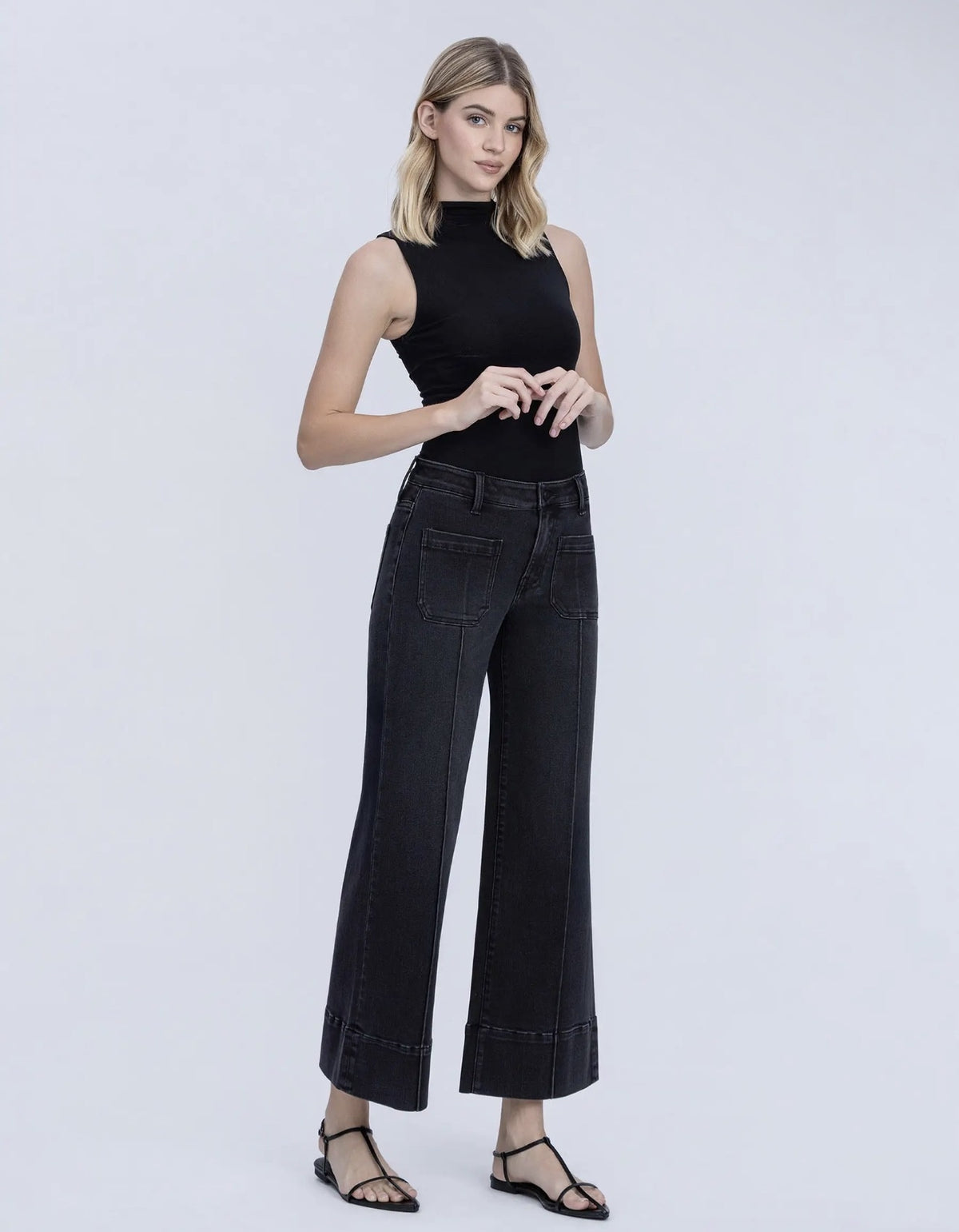 Black Wide Leg Pintuck Jeans