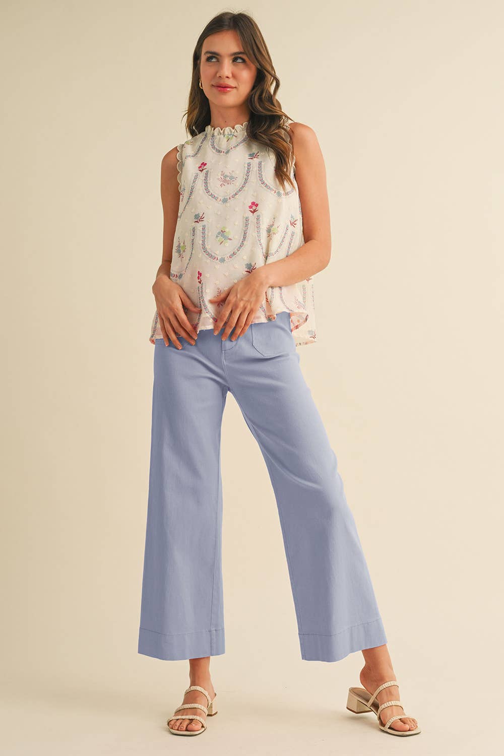 High Waist Cropped Wide Leg Pants