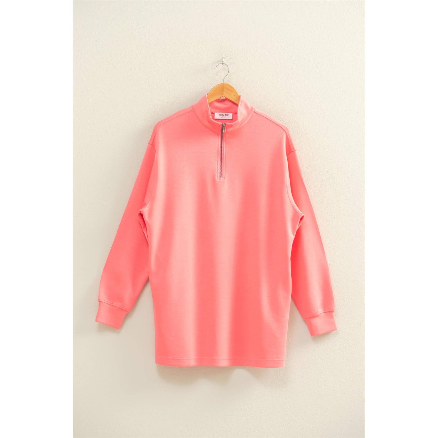 Double Knit Half Zip Up Long Sleeve Mini Dress