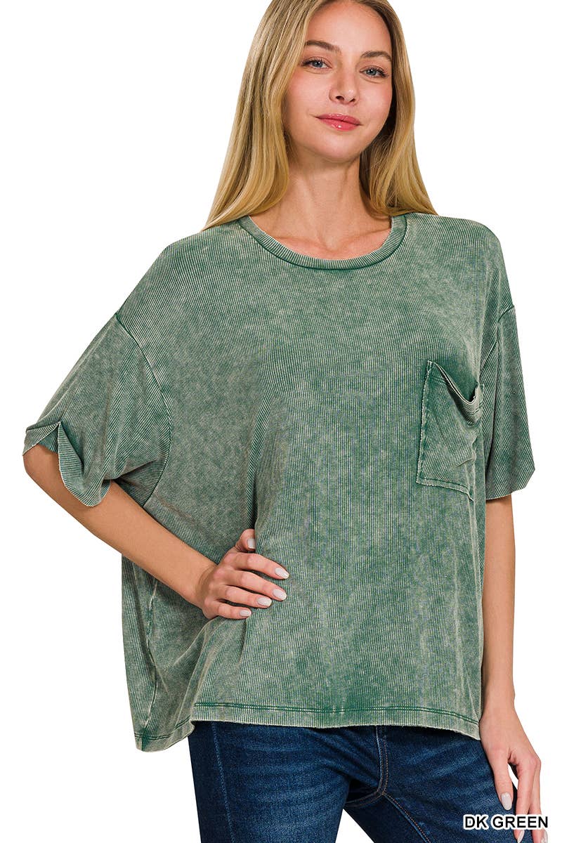Washed Ribbed Cuff Short Sleeve Top