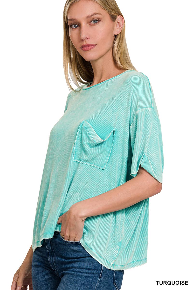 Washed Ribbed Cuff Short Sleeve Top