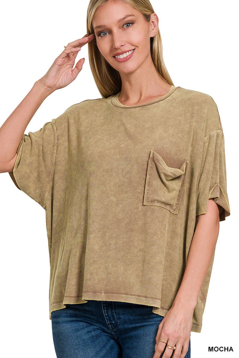Washed Ribbed Cuff Short Sleeve Top