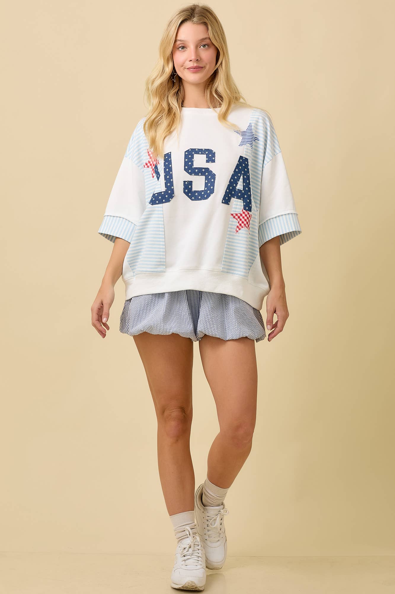 USA Patchwork Oversized Knit Top